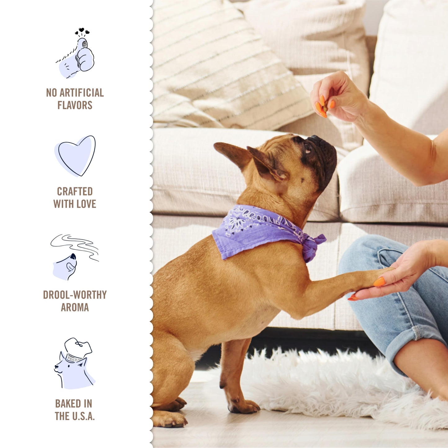 Three Dog Bakery Grain-Free Savory Woof ers in Chicken & Apple - Low Fat Dog Treats, Chicken & Apple Flavored Puppy Training Treats, Cookies for Dog Training Treats