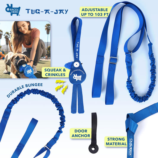 Race&Herd Tug-A-Jay Tree Tugger - Tether Tug Outdoor Dog Toy, Dog Tether Bungee Tug Toy, Tug of War Dog Toys, Dog Backyard Play Equipment Rope, Yard Dogs Playground Equipment, Puppy Outdoor Play