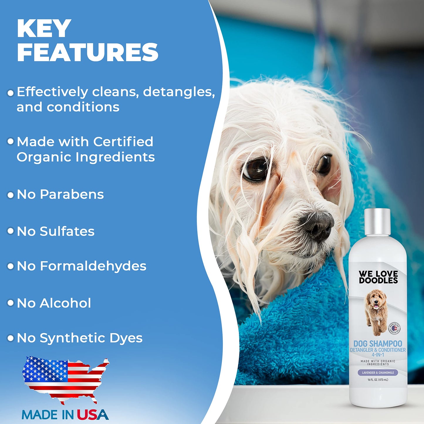 We Love Doodles Hypoallergenic & Lavender Dog Shampoo Bundle - Organic Ingredients, Sensitive Skin & Allergies, for Matted Pet Hair, Shampoo for Puppies, Made in The USA