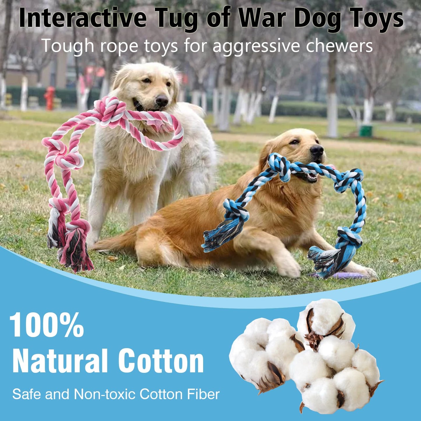 Kwispel Rope Toy for Dogs, 2 Pack Large Dog Rope Toys for Aggressive Chewers, Heavy Duty Dog Toys for Large Medium Breed, Indestructible Tough Rope Chew Toys Tug of War Dog Toy Teeth Cleaning