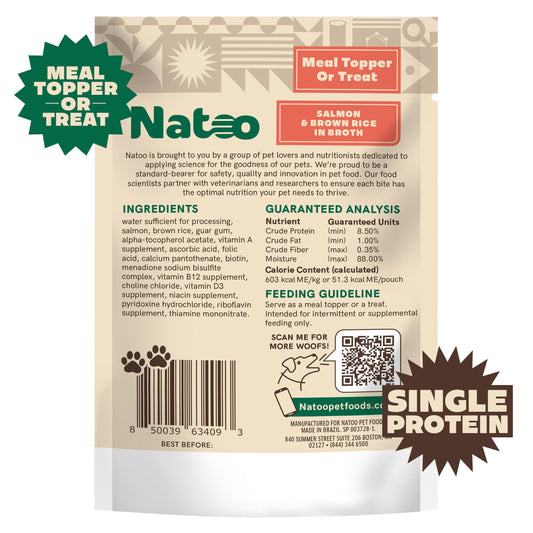 NATOO Dog Food Topper for Picky Eaters & Dog Treat (Salmon with Brown Rice), Dog Toppers for Dry Food, Wet Meal Toppers for Dogs & Puppies, Limited Ingredient Dog Food, 3 oz (Case of 20)