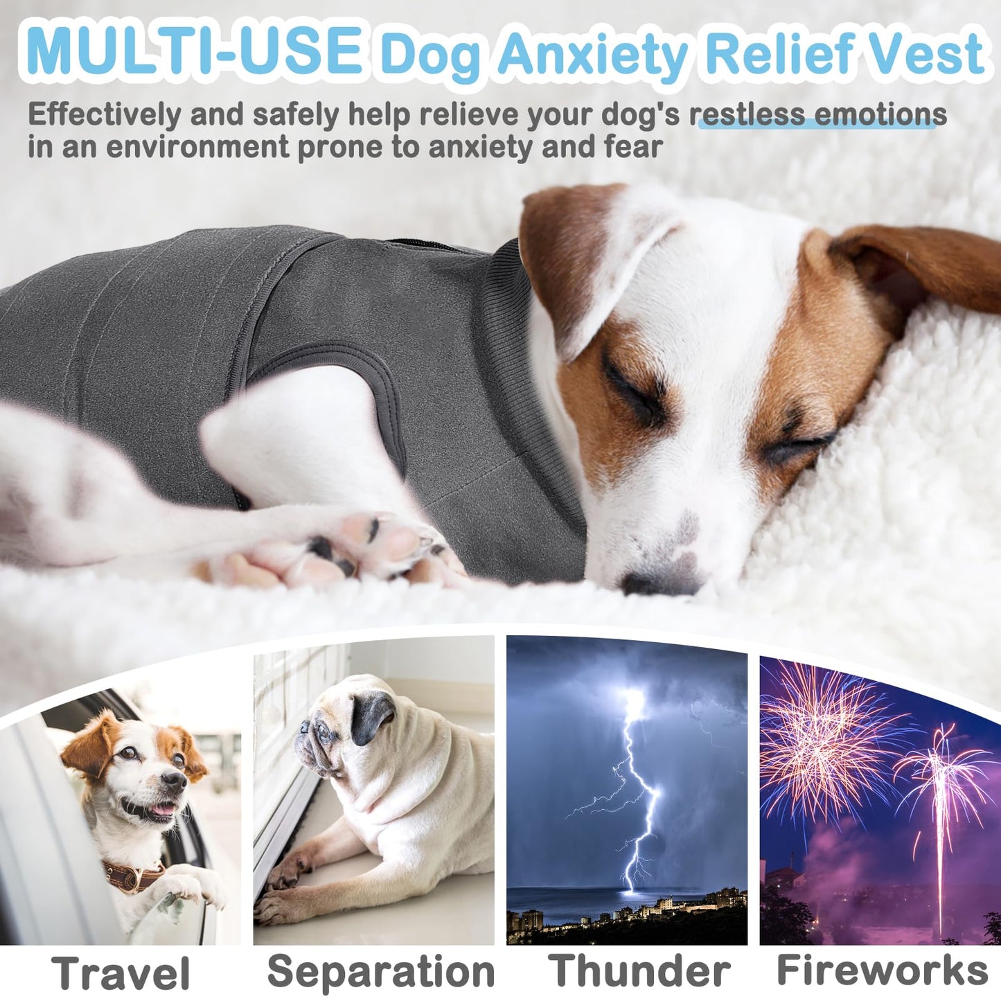 KOESON Dog Anxiety Vest, Comfort Pet Calming Jacket, Adjustable Relief Coat for Dog, Anti-Anxiety Pet Thunder Jacket for Thunderstorm, Fireworks, Separation, Grey 3XL