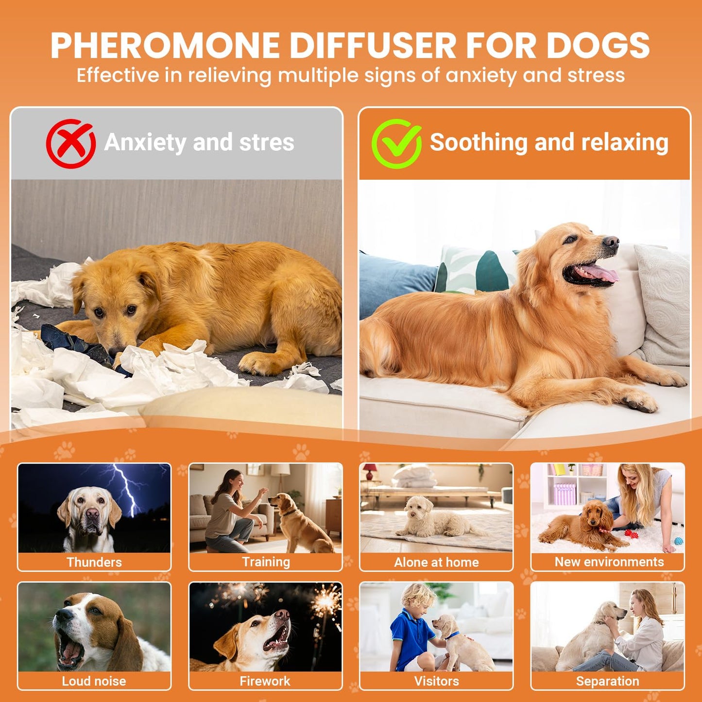 Ouamvh Dog Calming Diffuser,Relaxing Solution for Stress and Anxiety in Dogs, Reducing Scratching and Barking Behaviors in Puppies, Medium, and Large-Sized Dogs,Help Train Dog to Pee