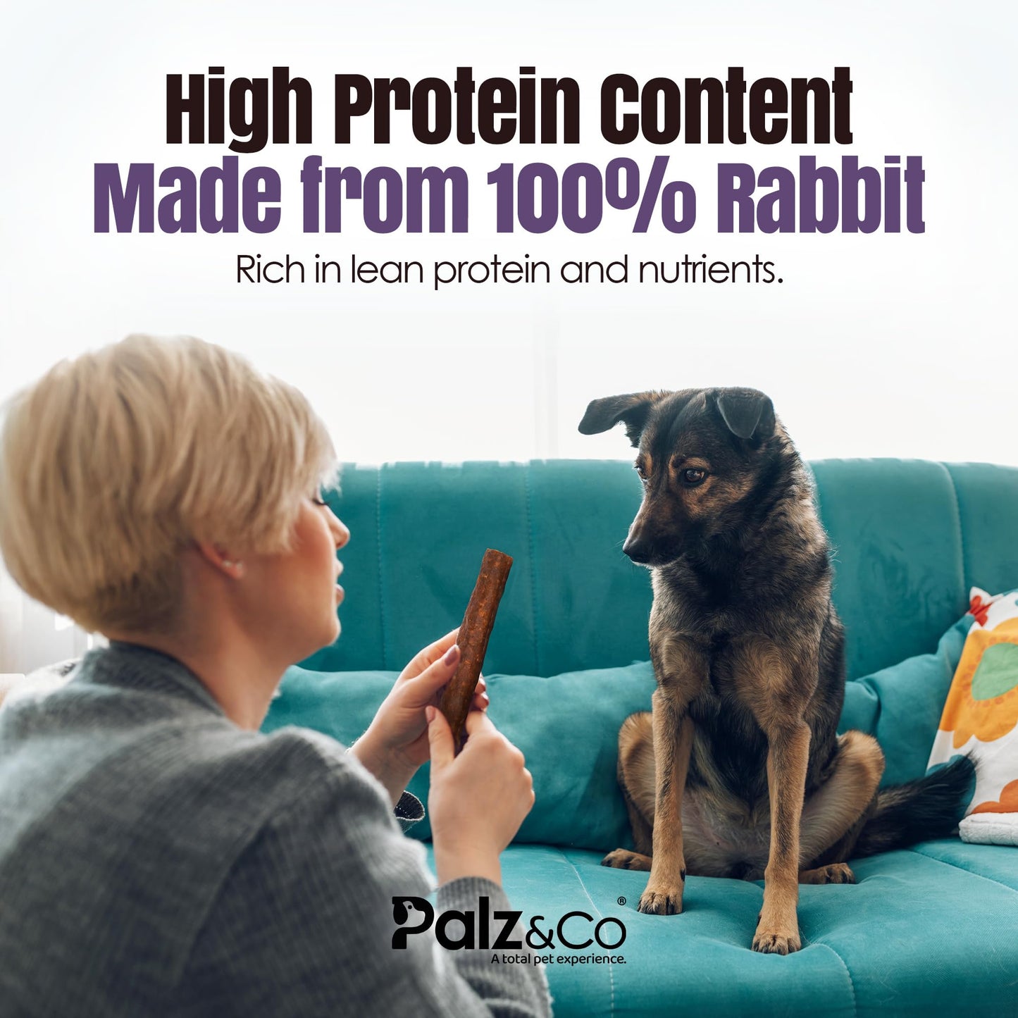 Rabbitdog Rabbit Sausage Dog Treats - 8 Pack of 100% Natural Single Ingredient Chews, Grain Free, High Protein, Soft & Chewy Texture