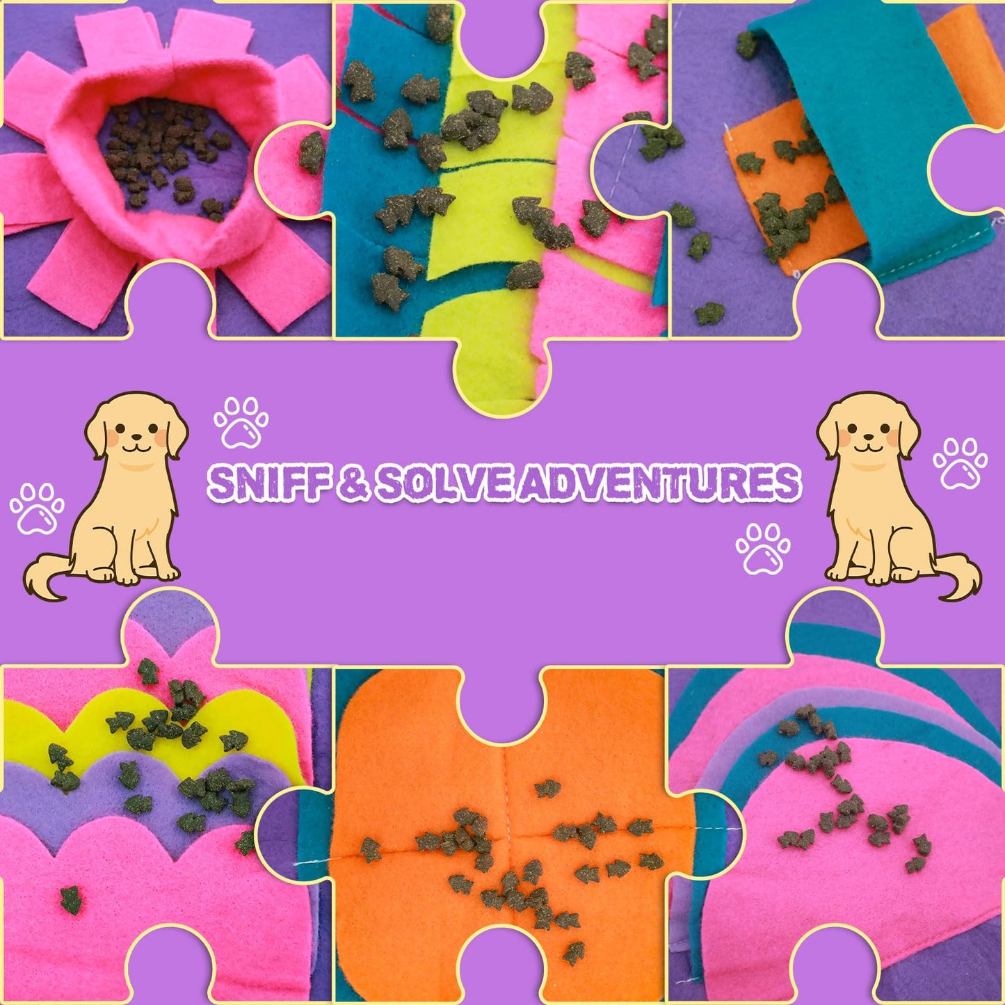 PJDH 35”x35” Snuffle Mat for Dogs, 3-in-1 Slow Feeder Mat with Anxiety Relief & IQ Training, Extra Large Felt Foraging Mat for Fast Eaters/Hyperactive Dogs/Puppies, Brain Stimulation Toy