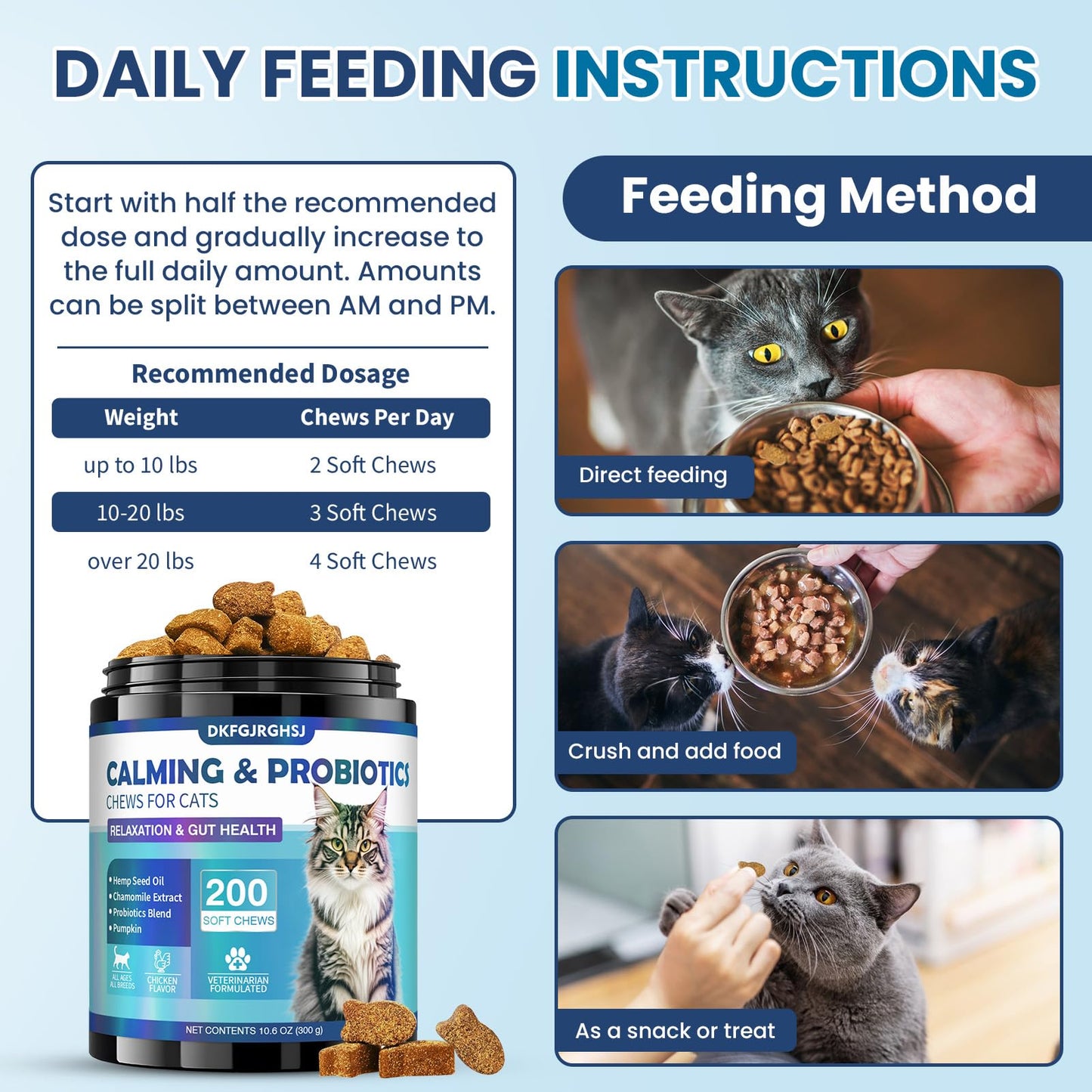 DKFGJRGHSJ Cat Calming Treats, 200 Soft Chews Hemp Calming for Cats Gut Health with Probiotics, Calm Cat Treats for Anxiety and Stress Relief & Probiotic for Cats Digestive Health Chicken Flavor