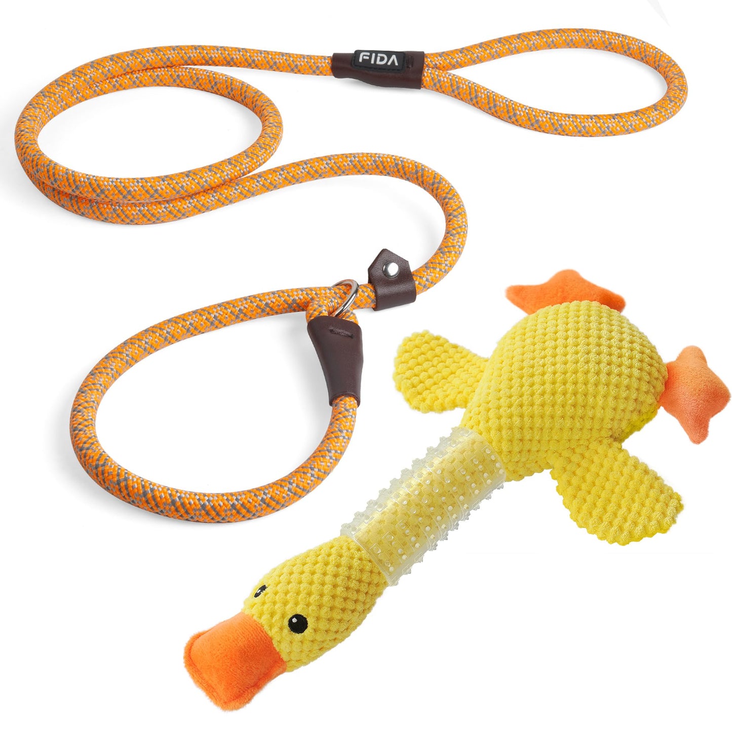 Fida Durable Slip Lead and Dog Chew Toys for Aggressive Chewers Rubber Neck Set, Squeaky Dog Toys for Large Dogs, Indestructible Dog Toy Puppy Teething Toys Plush Duck Dog Toy to Keep Them Busy