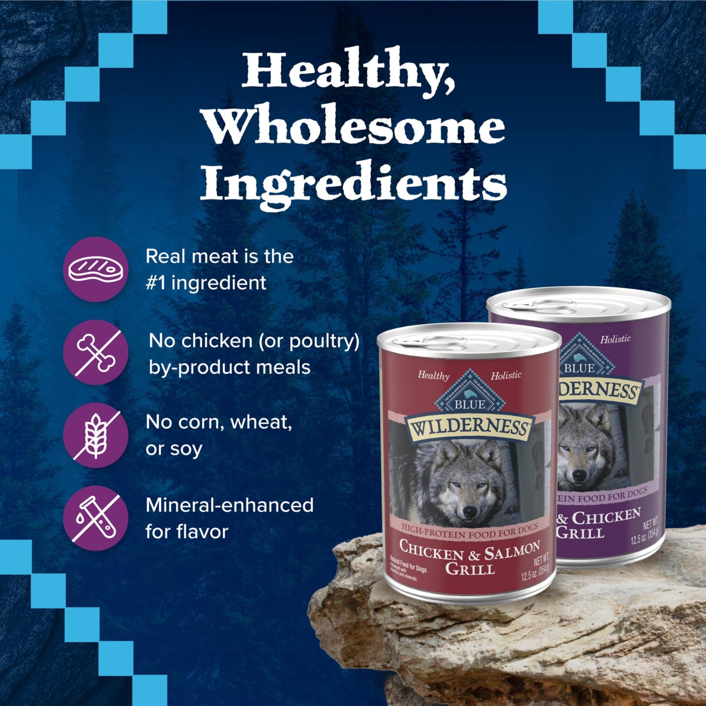 Blue Buffalo Wilderness High Protein Beef and Chicken & Salmon and Chicken Wet Dog Food Variety Pack for Adult Dogs, Grain-Free, 12.5 oz Cans (6 Pack)