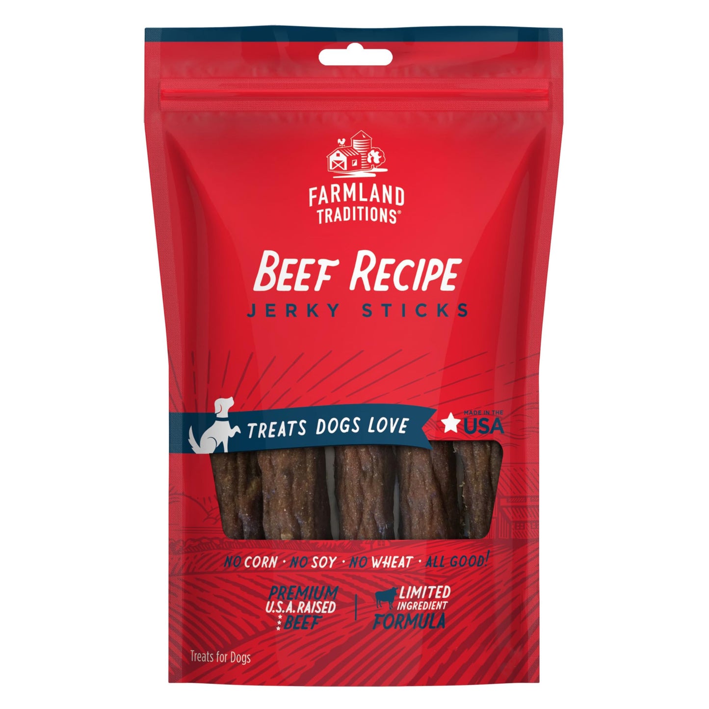 Farmland Traditions Beef Recipe Jerky Dog Treats, High-Protein Dog Jerky Sticks, Wheat-Free & Made in USA for All Breeds & Sizes, 14 Oz Bag