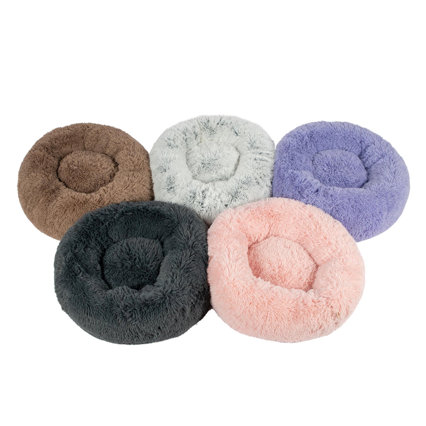 Best Pet Supplies Round Calming Dog Bed with Plush Faux Fur Fabric, Anti-Anxiety Cushion for Indoor Pets, Slip-Resistant Base, Soft Ergonomic Support - Gray, 30x30x8''