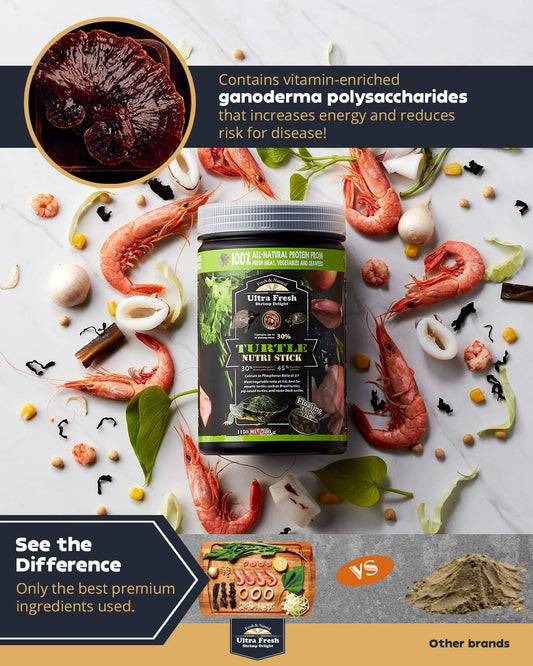 Ultra Fresh - Turtle Nutri Stick, Wild Sword Prawn, Calcium & Vitamin D Enriched Aquatic Turtle Food with Probiotics for Picky Turtles, Made from All Natural Ingredients 13.4 oz