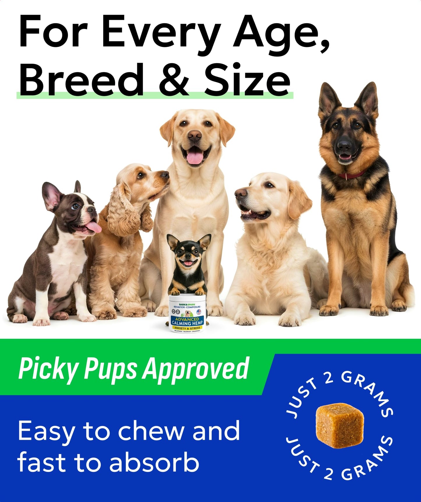 BARK&SPARK Advanced Calming Chews for Dogs - Hemp Chew + Melatonin - Anxiety Relief - Sleep Aid - Relaxing Treats - Stress Relief During Fireworks, Storms, Thunder, Barking - Made in USA - BBQ - 60Ct