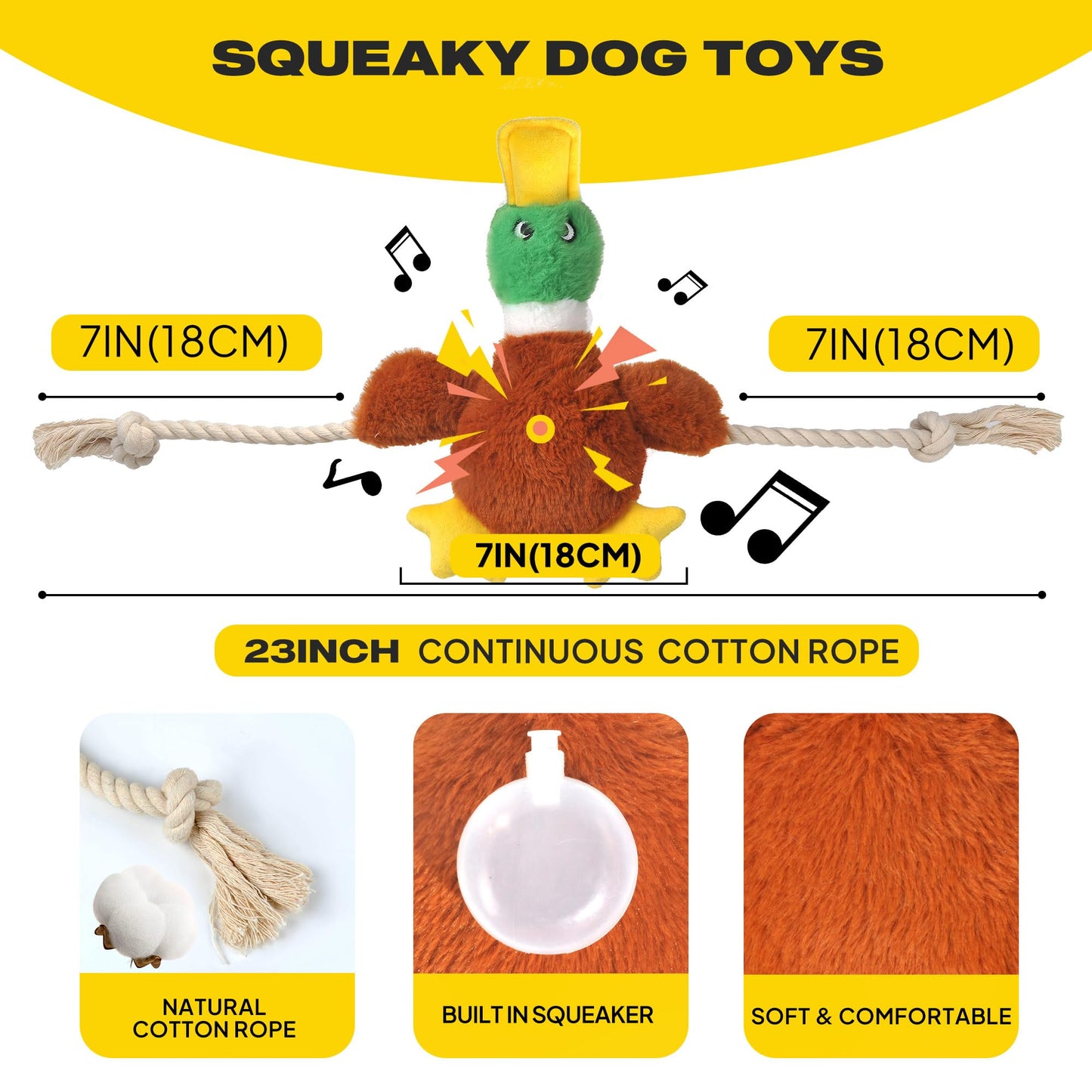 Fida Duck Dog Toys for Aggressive Chewers, Squeaky Dog Rope Toys to Keep Them Busy, Intactive Tug of War Plush Duck with Natural Cotton Rope for Puppy Small Medium and Large Breeds