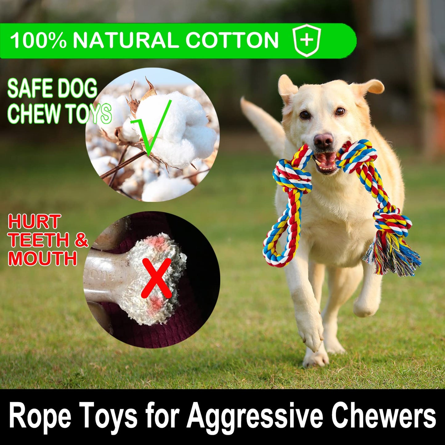 LosFong Large Dog Chew Toys for Aggressive Chewers, Indestructible Dog Rope Toys for Large Breeds, Heavy Duty 100% Cotton Dental Teeth Cleaning Tug of War Toy