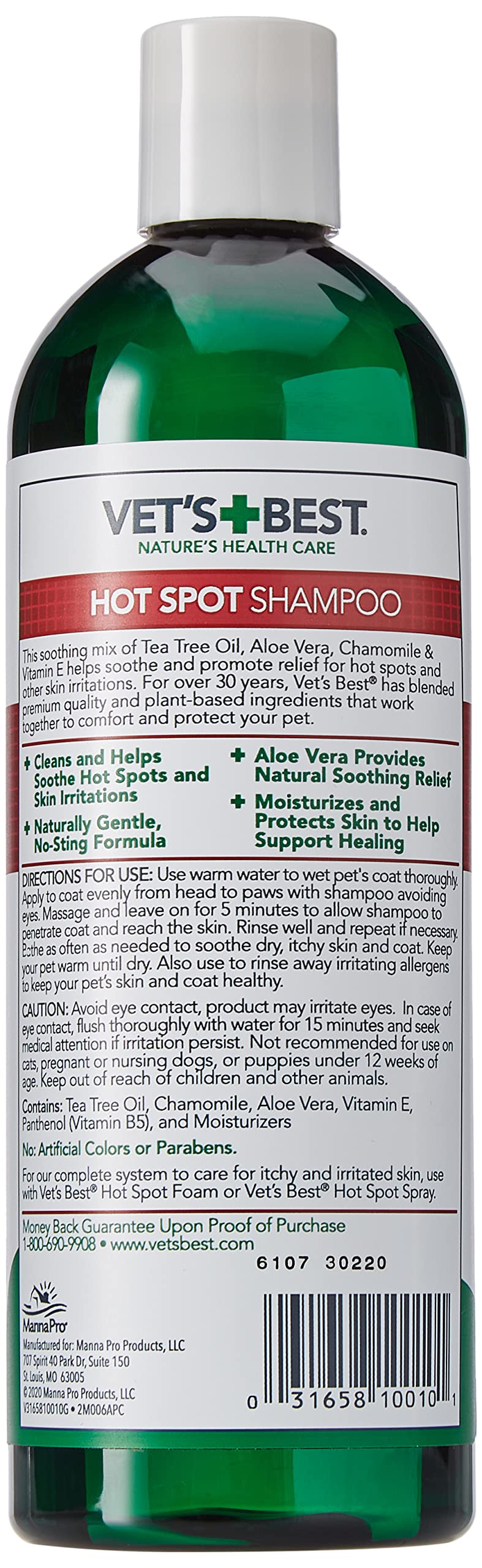 Vet's Best Hot Spot Itch Relief Shampoo for Dogs - Relieves Dog Dry Skin, Rash, Scratching, Licking, Itchy Skin, and Hot Spots - 16 Ounces
