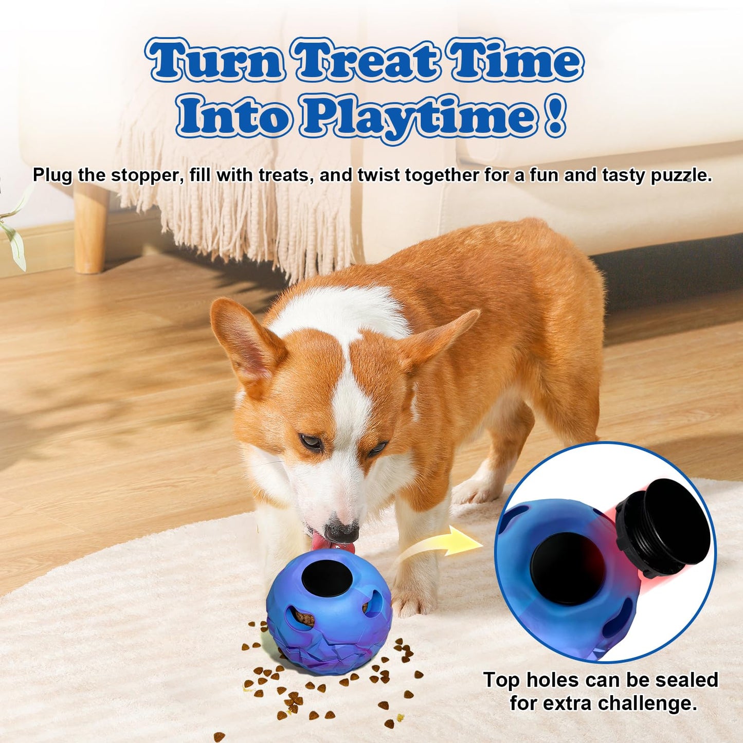 5-in-1 Dog Toy, Frozen Dog Treats to Keep Dogs Busy, Interactive Treat Dispensing Dog Toy Puzzle, Interactive Chew Toys for Puppy Small Medium Dog, Power Chewer, Durable Rubber-Easy to Clean (Small)