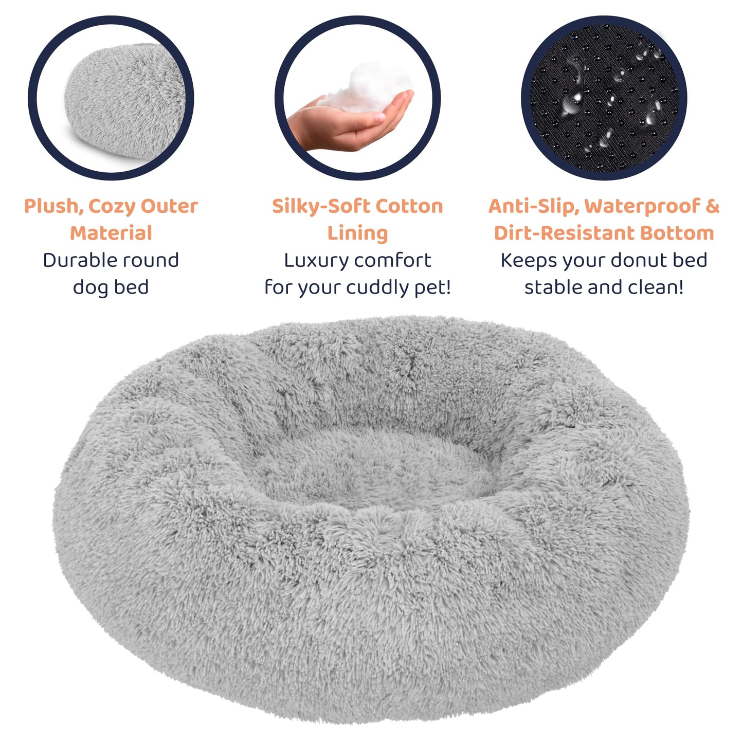 Petloox Donut Dog Bed - Premium Comfort for Anxiety Relief - Fluffy & Calming Design with Ultra-Plush Support | Cozy Round Dog Bed with Super Soft Circle Style