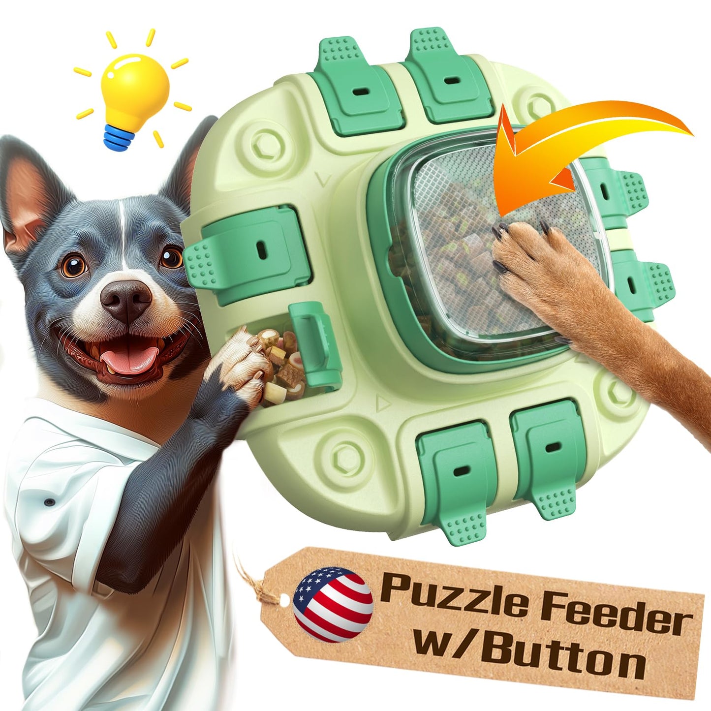 KADTC Dog Puzzle Toys Level 2 in 1 for Small/Medium/Large Dogs Treat Puzzles Slow Feeder with Button Enrichment Cognitive Toy Food Dispensing Puppy Brain Mental Stimulation Mind Interactive Games