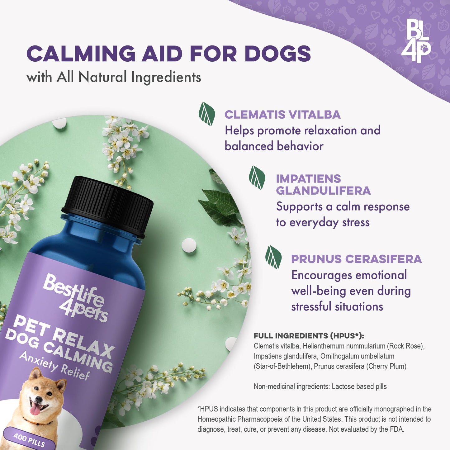 Pet Relax Dog Calming Anxiety Relief, Long-Lasting Dog Relaxants for Stress Relief, Natural Solution for Separation Anxiety, Travel, Thunderstorms, and Fireworks, 400 Odorless, Tasteless Pills