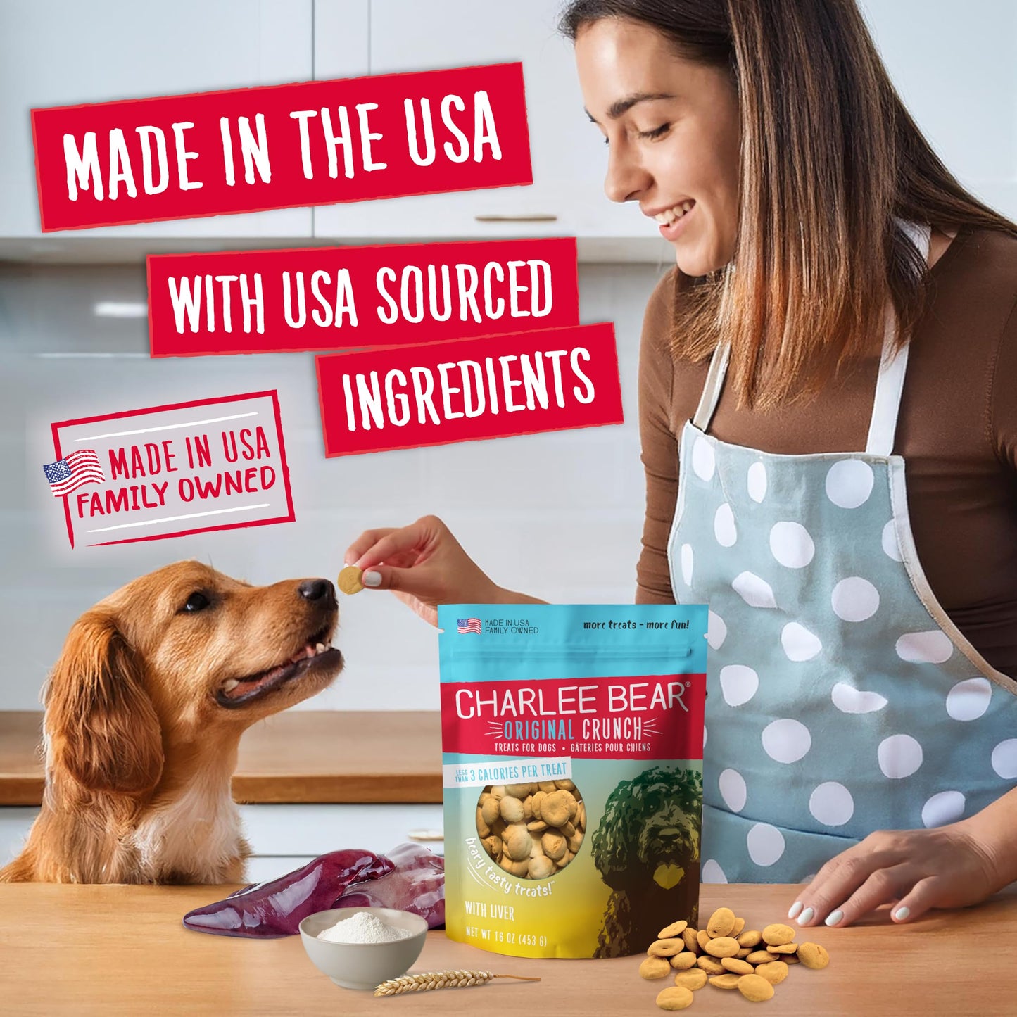 Charlee Bear Original Crunch Dog Treats Variety Pack, 16 oz (4-Pack) - Liver, Egg & Cheese, Chicken Soup & Garden Veggie, Turkey Liver & Cranberries Made in the USA Natural Training Treats for Dogs