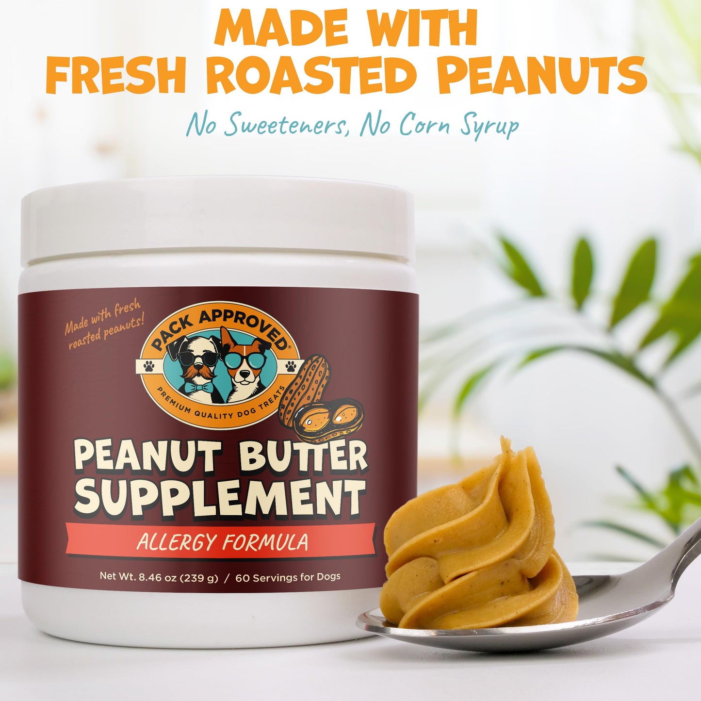 Pack Approved Dog Peanut Butter - Aids Dog Itching Skin Relief & Allergy Support with Colostrum - Contains Probiotics for Dogs Allergies and Itchy Skin - Allergy (239g)