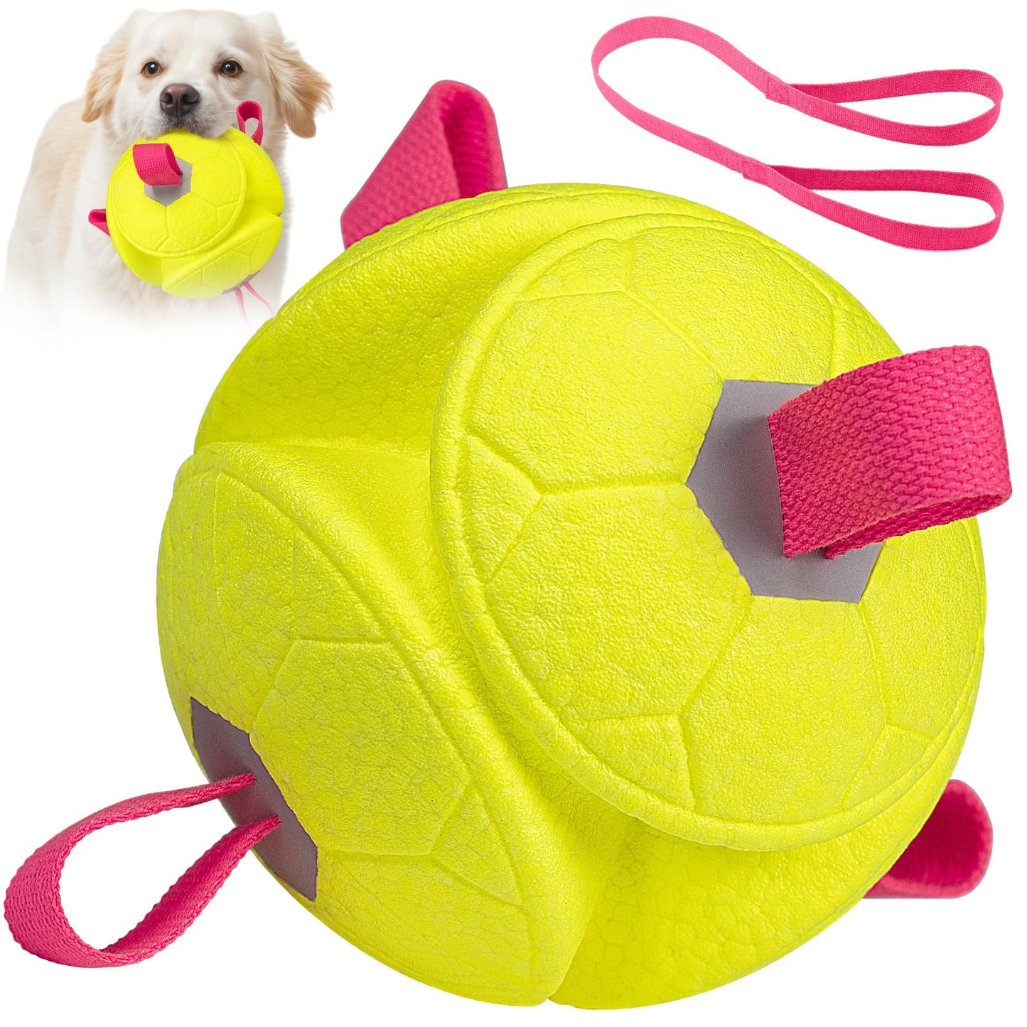 Moonorange 6 Inch Dog Ball Toys Interactive Soccer Ball with Straps for Tug of War Water Pet Toys Gifts for Puppy Birthday Indoor Outdoor for Fetch for Large Medium Dogs