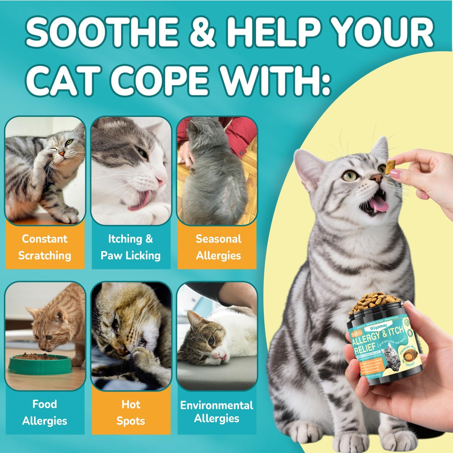 Woyamay Cat & Dog Wellness Bundle – Anti-Itch Allergy Chews for Cats + Dog Calming Pheromone Diffuser Kit, Supports Cat Skin Comfort & Reduces Dog Anxiety, All-in-One Pet Care Solution