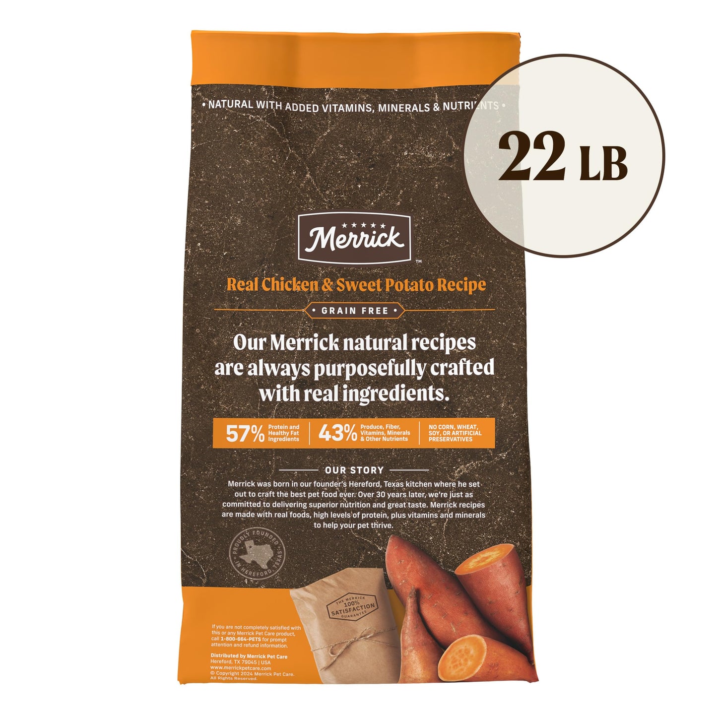 Merrick Premium Grain Free Dry Adult Dog Food, Wholesome And Natural Kibble With Real Chicken And Sweet Potato - 22.0 lb. Bag