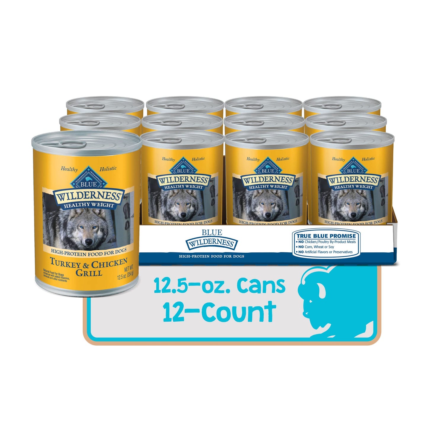 Blue Buffalo Wilderness Adult Wet Dog Food, Healthy Weight, High-Protein and Grain-Free, Turkey & Chicken Recipe, 12.5-oz. Can