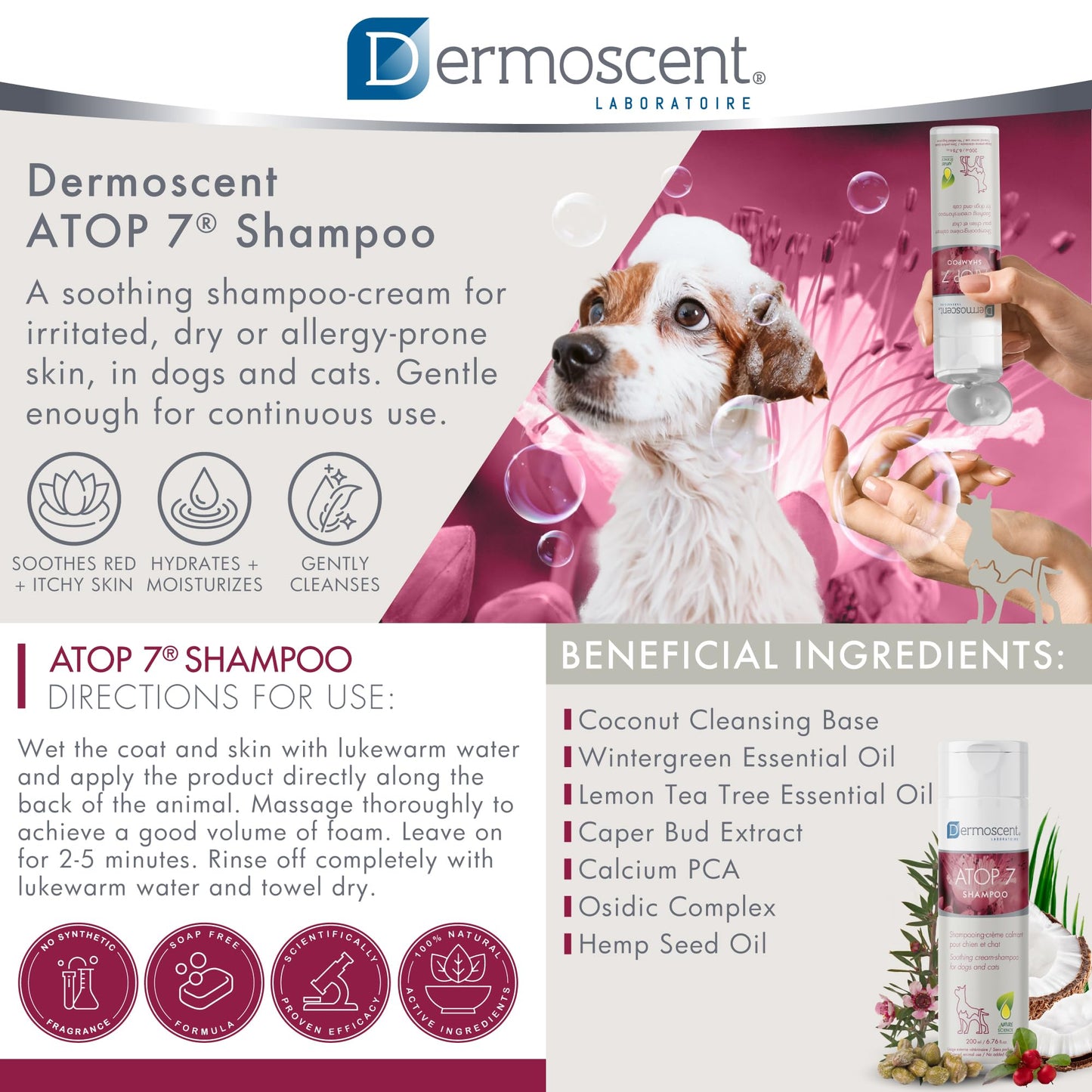 Dermoscent ATOP 7 Shampoo for Dogs & Cats - Allergies & Itchy Skin Relief - Natural Ingredients - Helps Soothe Dermatitis & Atopic Skin - 200 ml