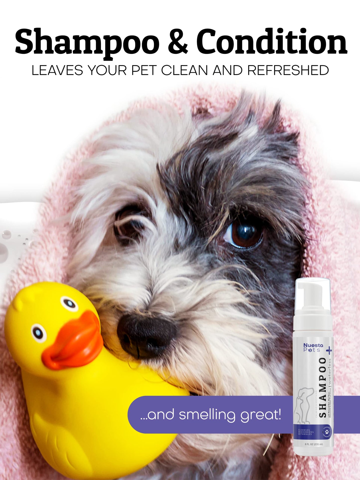 Nuesta Pets Waterless No-Rinse Pet Shampoo | Soothing Hypoallergenic Gentle | time-Saving Stress-Free foaming Cleanser (3 8 fl oz Bottles Lavender)