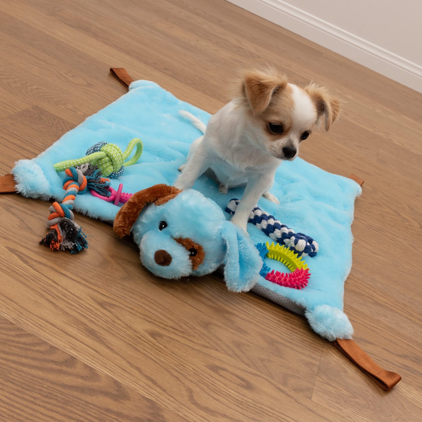 EZDOM Puppy Play Mat with Toys for Small Breeds - Blue, 23”x20” - Multi-Functional Interactive Toy and Sleeping Pad with Detachable Dog Toys for Small Dogs to Keep Busy, Puppy Gifts for New Owner