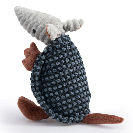 Hollypet Plush Dog Squeaky Toy Stuffed Armadillo Animal Pet Puppy Chew Toys with Clean Teeth for Small Medium Large All Breed Sizes Dogs, Dark Gray and Light Gray,8 in