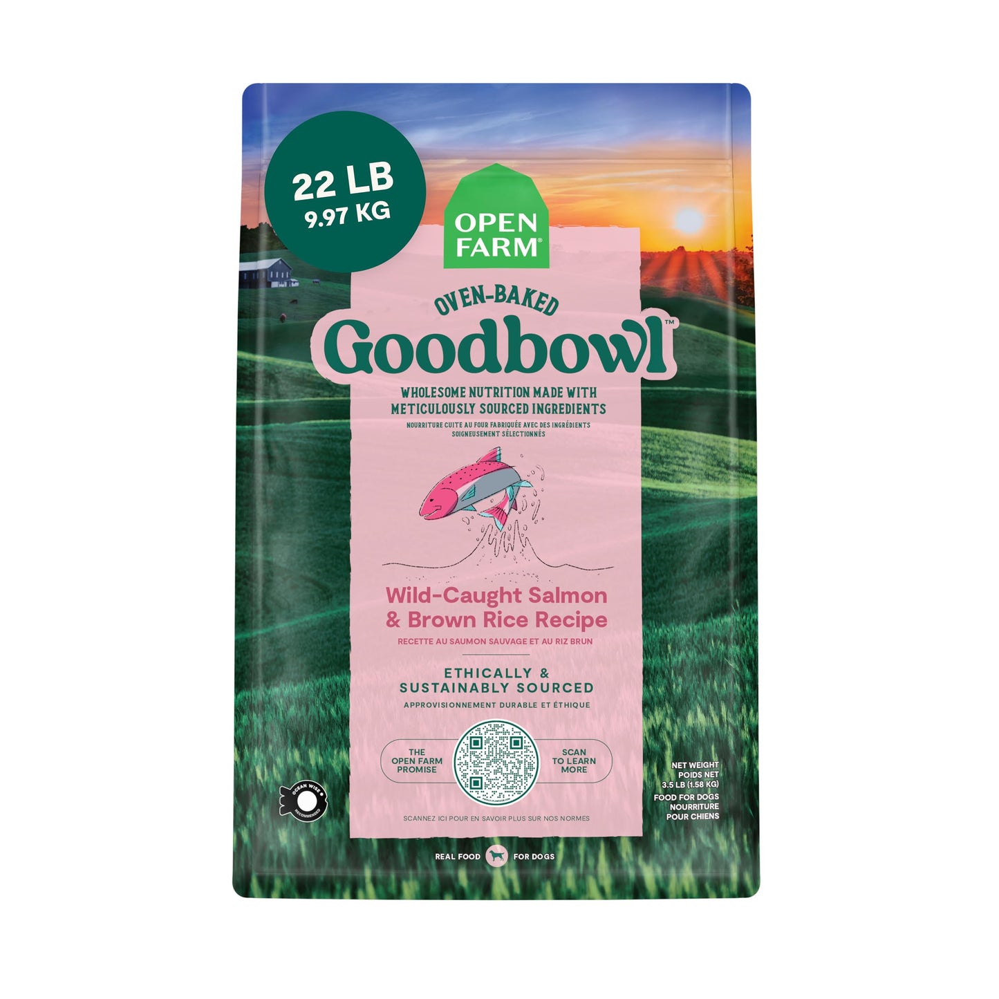 Open Farm Goodbowl, Oven-Baked Small Batch Dry Dog Food - Wild Caught Salmon & Brown Rice Recipe, Includes Non-GMO Produce & Grains, 22lb Bag (352oz Bag)