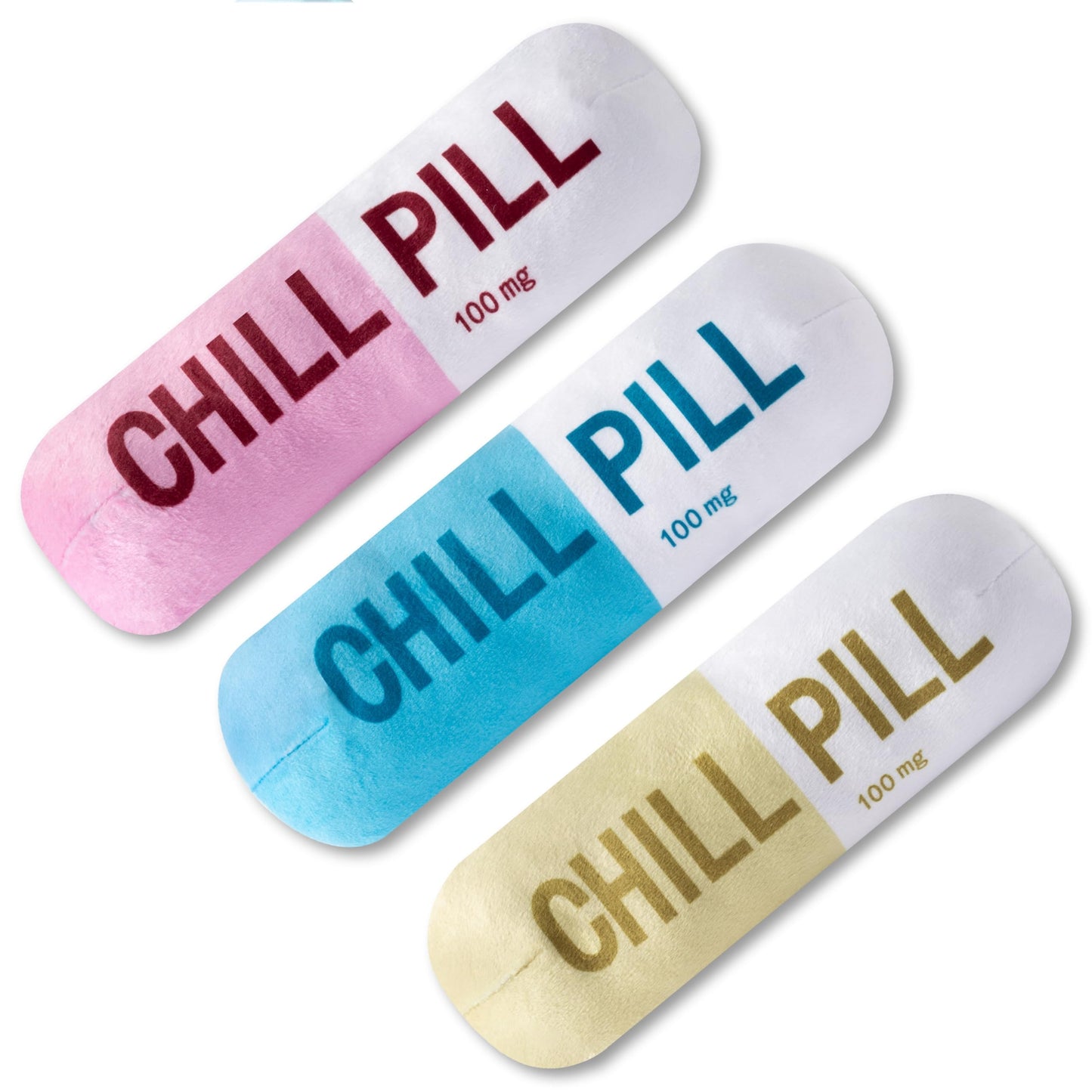 CUweipeng Squeaky Dog Chew Toys - 3Pcs Chill Pill Capsule Teething Squeak Small Plush Dog Toy Keep Them Busy Aggressive Chewers Bite Kick Interactive Training Play Pet Lover Gifts Present Photo Props