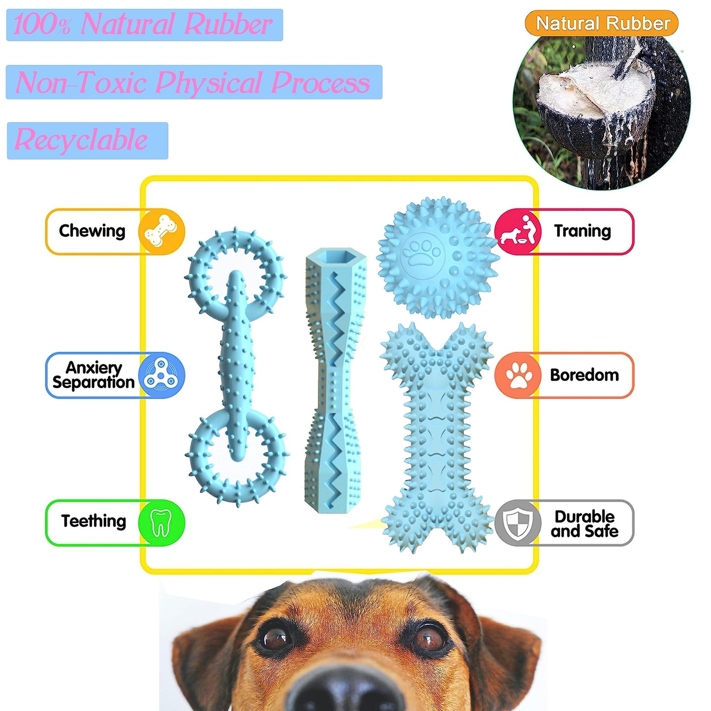 Cdyzqikm 4 Pack Puppy Teething Toys 0-6 Months Dog Chew Toy Cute Rubber Bone,Teeth Clean Ball,Interactive Donut,Treat Dumbbell for Small Dogs(Blue)