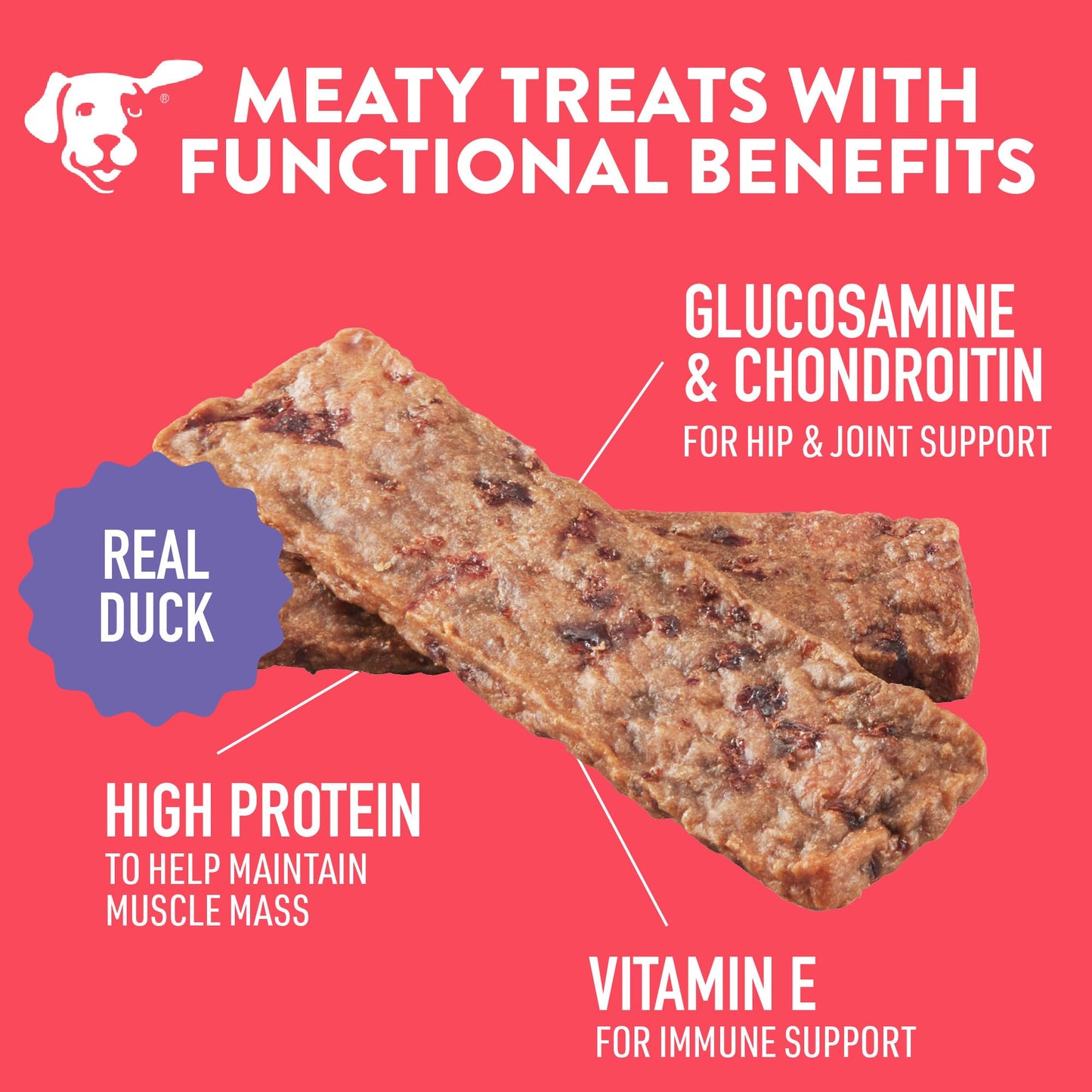 DOGSWELL Hip & Joint Dog Treats 100% Meaty, Grain Free, Glucosamine Chondroitin & Omega 3, Duck Soft Strips 10 oz