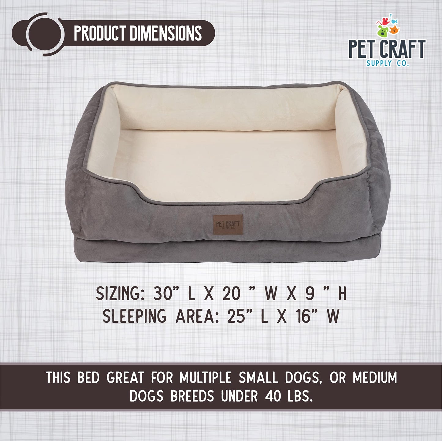 Pet Craft Supply Premium Orthopedic Lounger Dog Bed Sofa Style Couch Removable Washable Cover Joint Arthritis Relief Bolster Headrest Pet Bed for Small Dogs Medium Large Breed Dogs, Cream (8730)