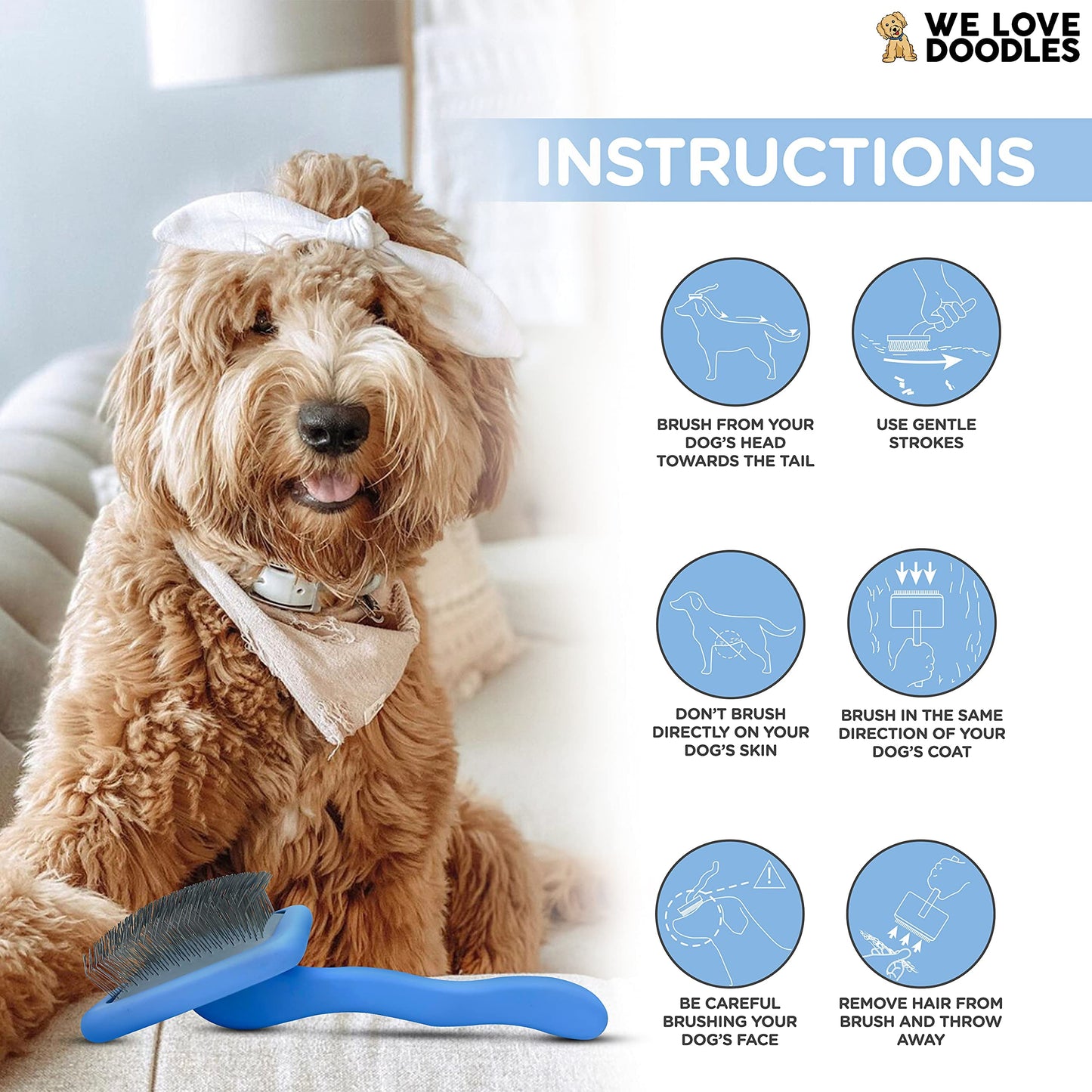 We Love Doodles Puppy Shampoo & Conditioner and Large Slicker Brush | Oatmeal Bathing | Sensitive & Itchy Skin Wash | Brush for Grooming Pet Hair | Removes Tangles & Matts | Organic - Made in USA