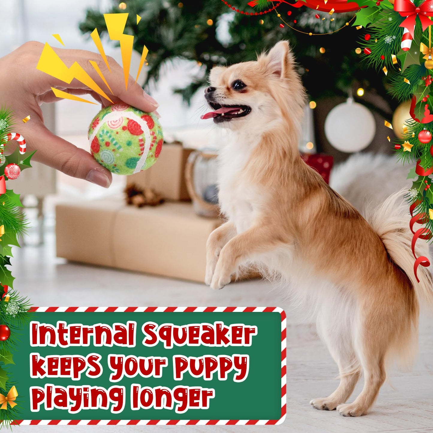 Sosation 60 Pack Christmas Squeaky Tennis Balls for Dogs, Dog Balls 2.0" Interactive Fetch Toy Non-Toxic Durable Outdoor Small Puppy Chew Toys for Teething Training Exercise Playing Throwing