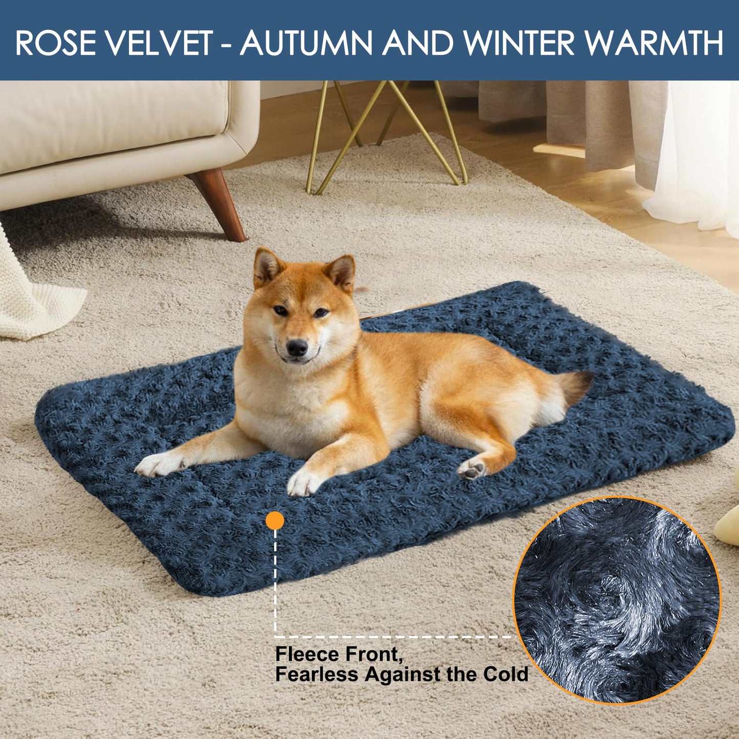 WITTOP Washable Dog Bed Plush Orthopedic Outdoor Crate Mat with Non-Slip Bottom,Luxe Soft Kennel Pad for Pets, Cozy Cage Cushion & Pet Sleeping Mattress Large Sized,Medium,Small Dogs,30 x 20 inch,Blue