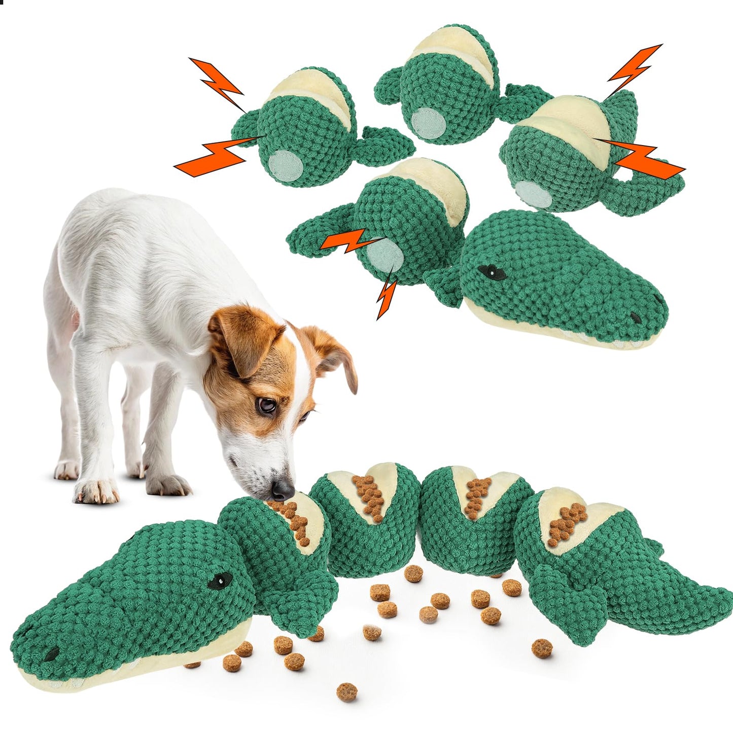Mihachi Dog Enrichment Toys, Snuffle Toy for Small Medium Dogs, Detachable Dog Puzzles Squeaky Sniffle Interactive Toy for Foraging Training, Boredom and Mental Stimulation, Green Crocodile