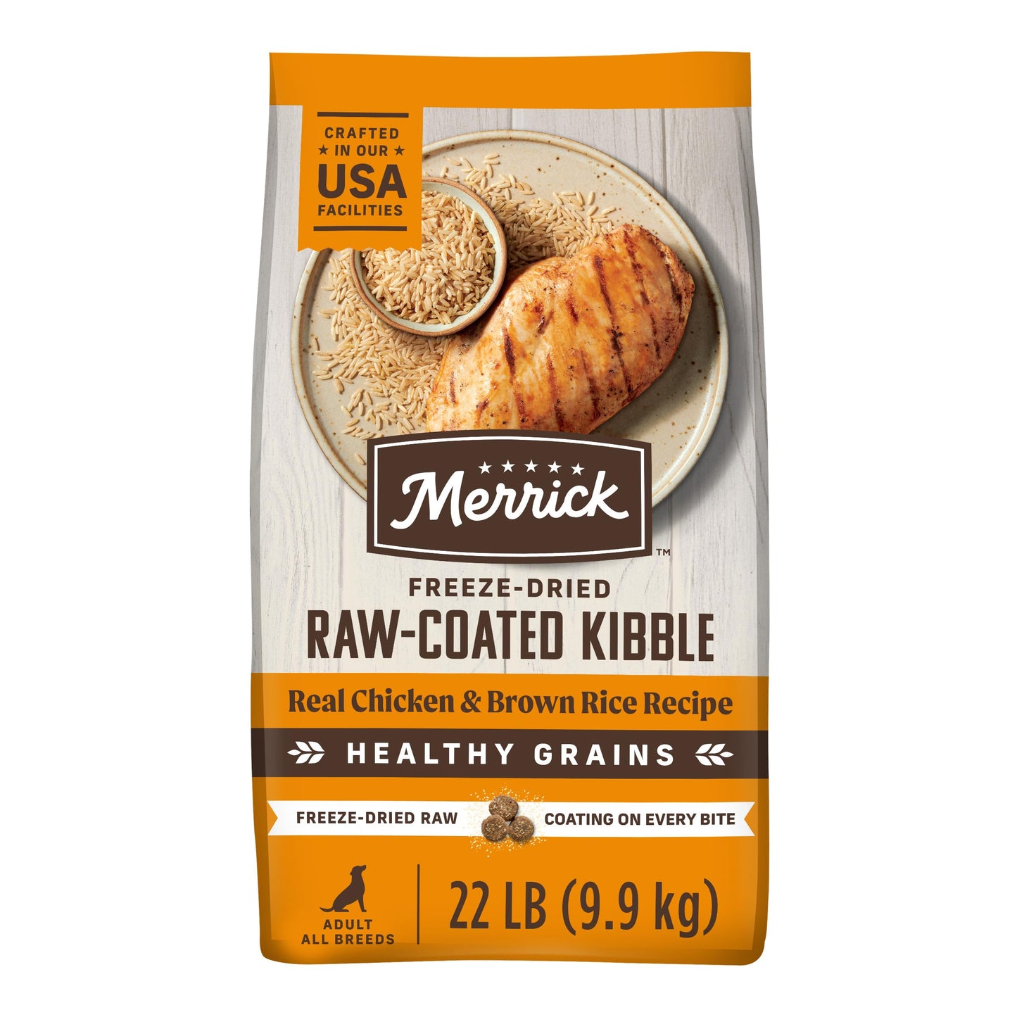 Merrick Healthy Grains Freeze Dried Raw Coated Kibble, Natural High Protein Dog Food, Chicken and Brown Rice - 22.0 lb. Bag