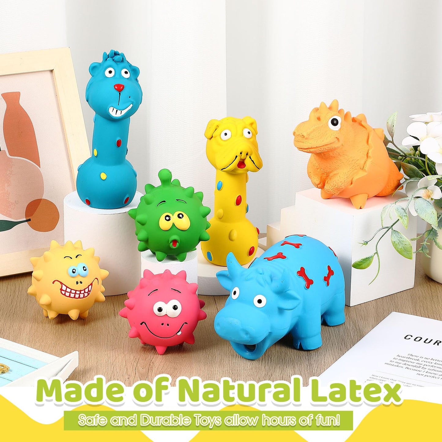 RoundFunny 13 Pcs Squeaky Latex Dog Toys, Grunting Puppy Chew Rubber Animals Toys That Oinks Grunts for Small Medium Large Dogs,Colorful Funny Fetch Cute Interactive Play Supplies for Biting Chasing