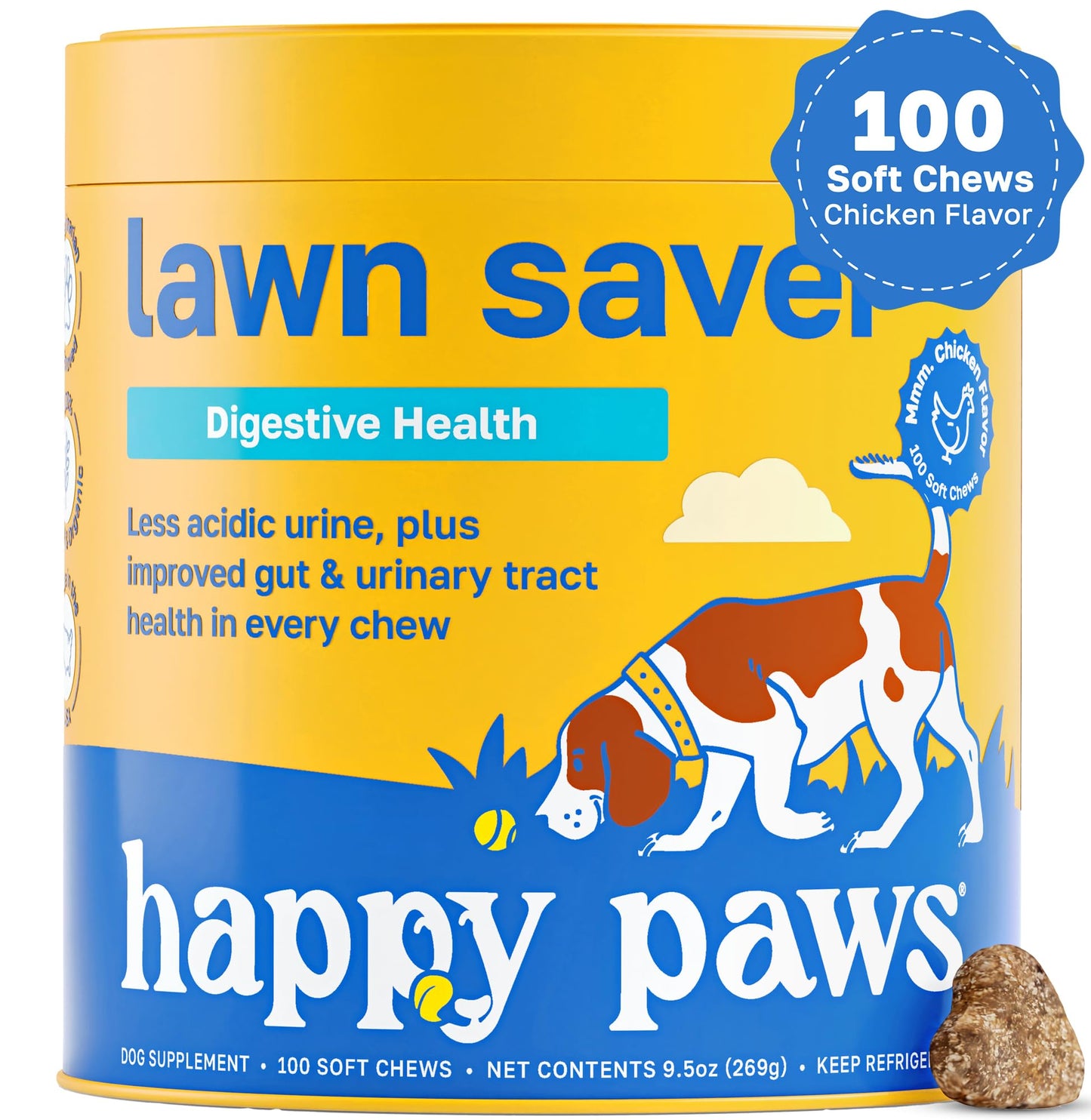 Happy Paws Lawn Saver Dog Chews, Dog Urine Neutralizer, Green Lawn Chews For Dogs, Digestive & Gut Health Supplement With Sweet Potato, Spirulina & Probiotics, Organic, Vegan, American Made, 100 Count
