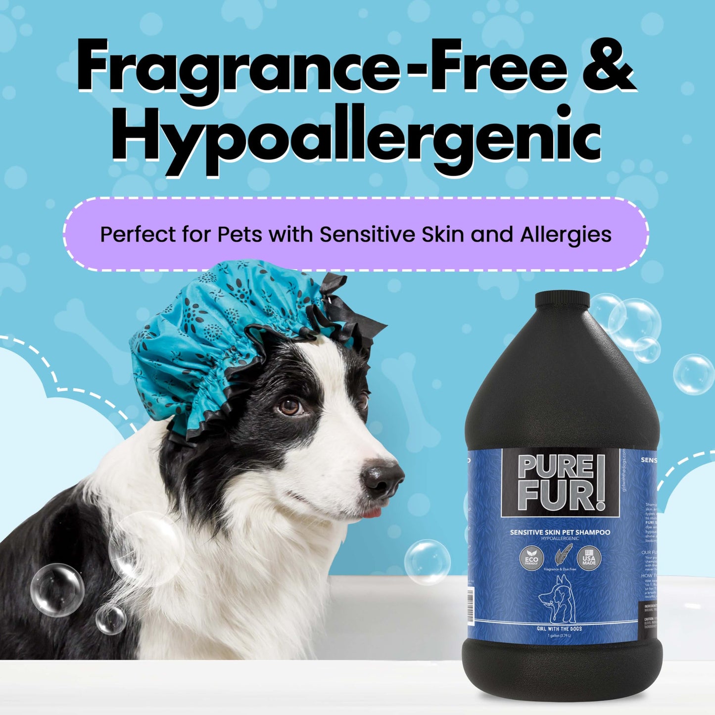 Girl With the Dogs Pure Fur! Sensitive Skin Pet Grooming Bundle - Made in USA - Dog Shampoo & Conditioner (1 Gal Each) + Sprayer Nozzle