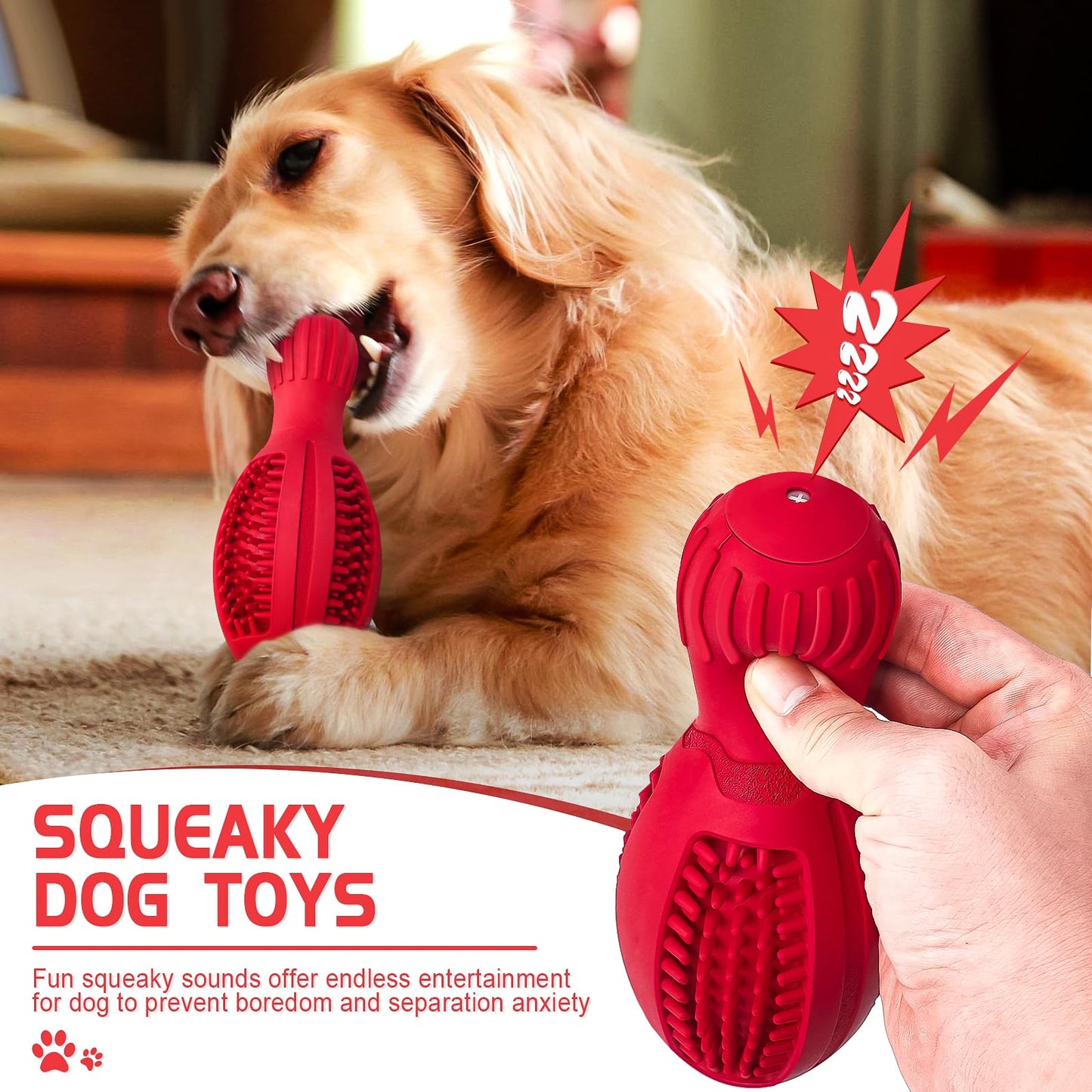 TonyEst Treat Dispensing Puzzle Dog Toy - Interactive Chew Toys for Aggressive Chewers, Durable Rubber with Squeaker & Mental Stimulation for Large Medium Small Dogs Breeds