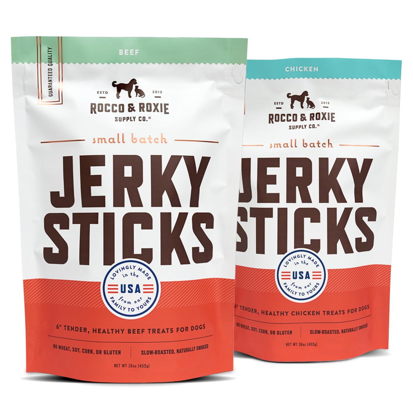 Rocco & Roxie Beef and Chicken Jerky Sticks Treats for Dogs Bundle