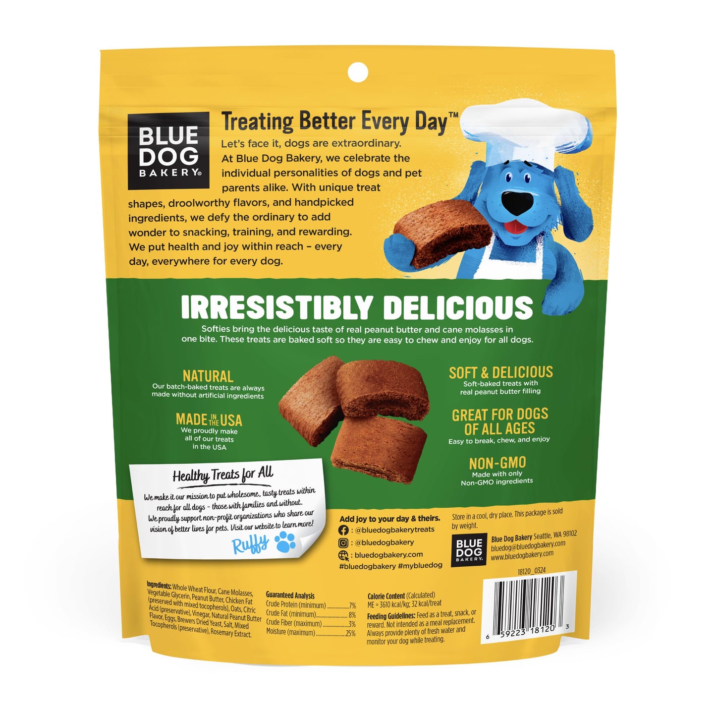 Three Dog Bakery Soft Baked Grain Free Meaty Woofers, Turkey and Cranberry Flavor, Premium Treats for Dogs, Brown, 25 oz