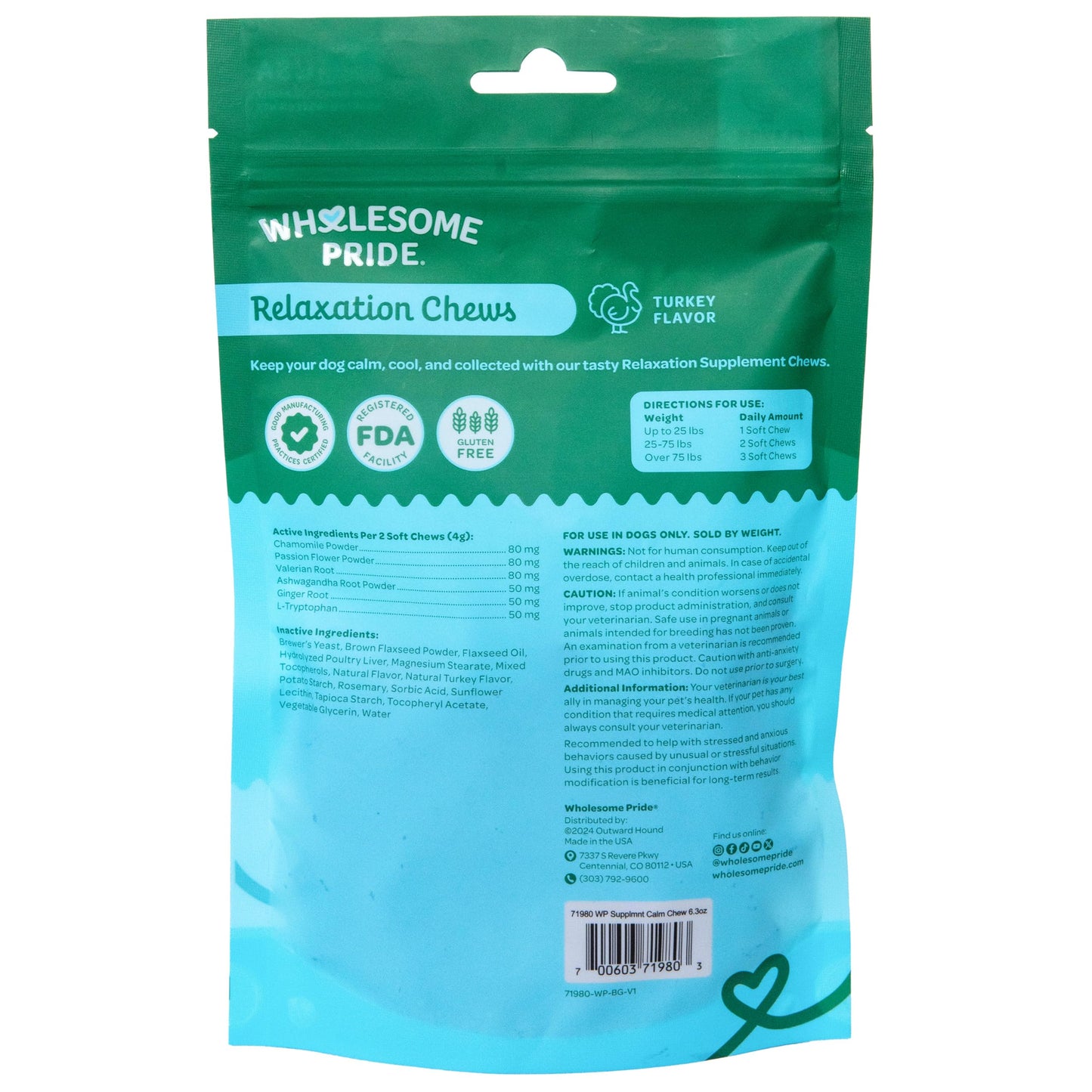 Wholesome Pride Calming Supplement for Dogs - 90 Soft Chews - Natural Anxiety Relief, Separation & Noise Stress Support with Herbal Ingredients, No Melatonin, Non-Drowsy